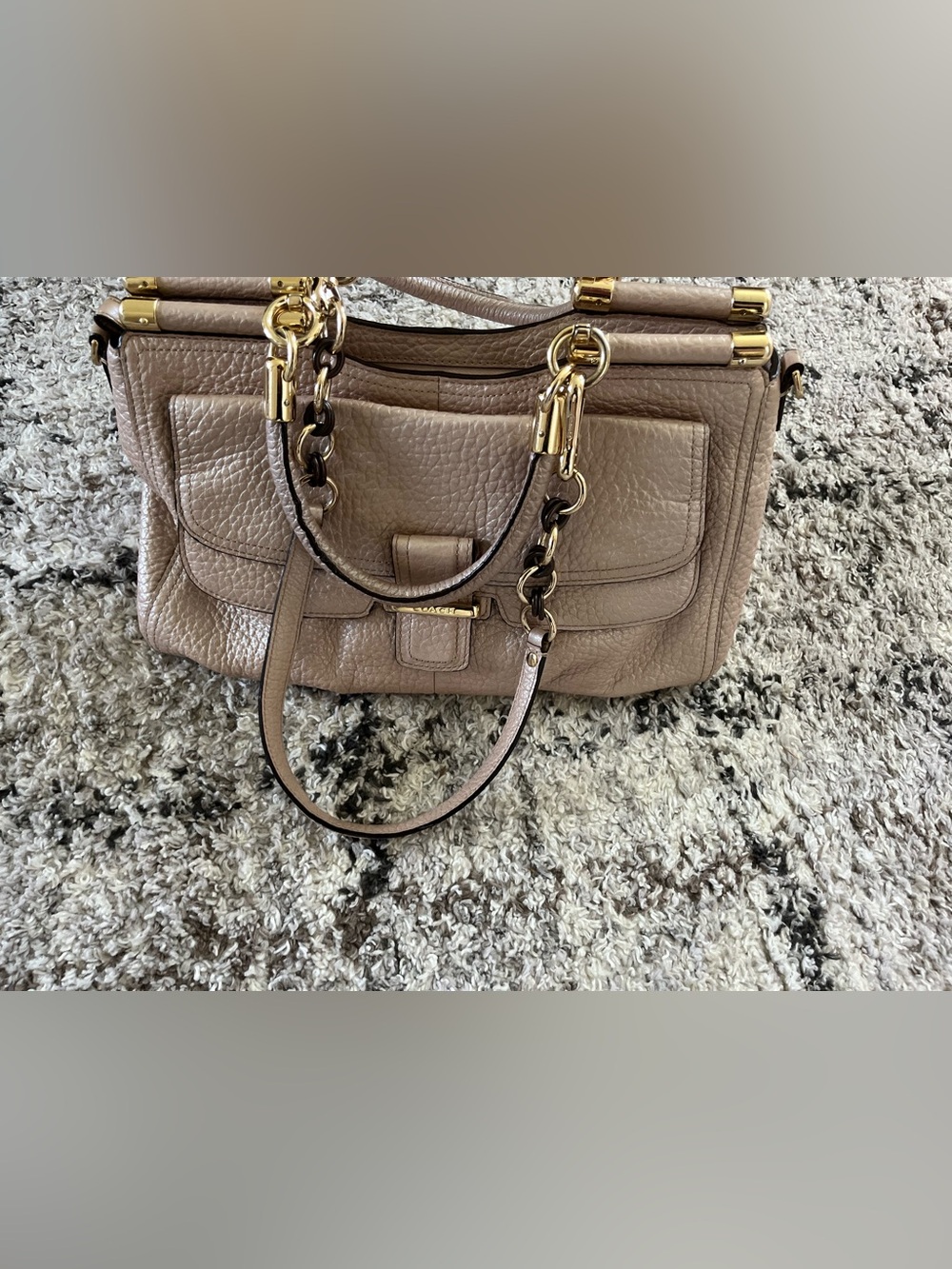 Coach Taupe Pebbled Leather Shoulder Bag with Gold-Tone Hardware